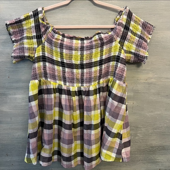 Torrid Sheered Peplum Off Shoulder Checked Plaid  Top Size 3 Good Condition - Picture 4 of 7